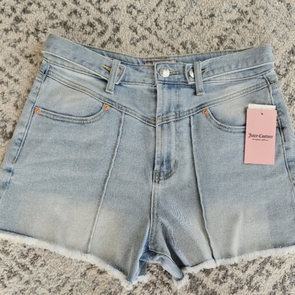 Juicy Couture Denim Shorts Size 30 Light wash V Front Raw Hem Cut-off NWT